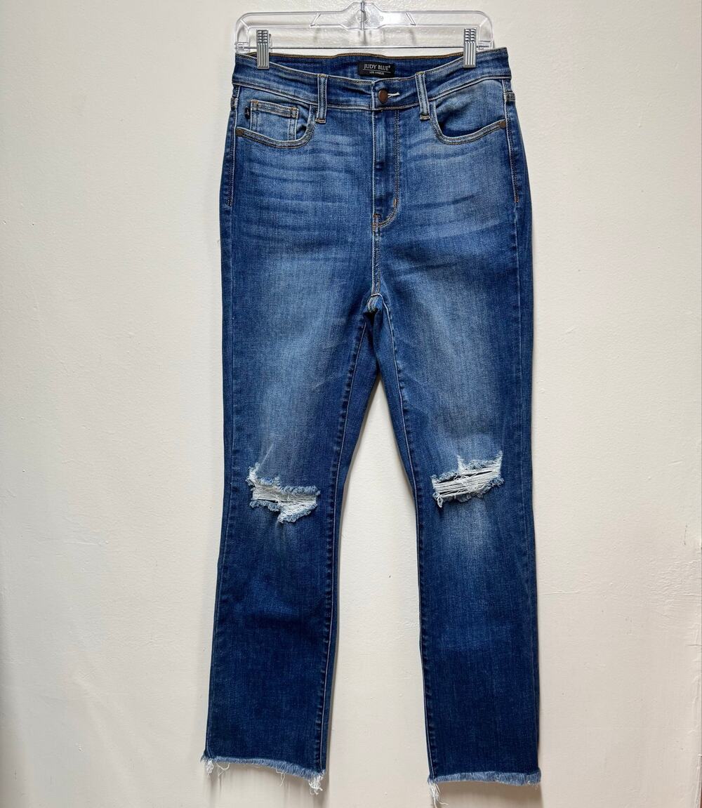 Judy Blue Castle Rock HighRise Straight Jeans 11/30 Distressed Raw Hem Y2K